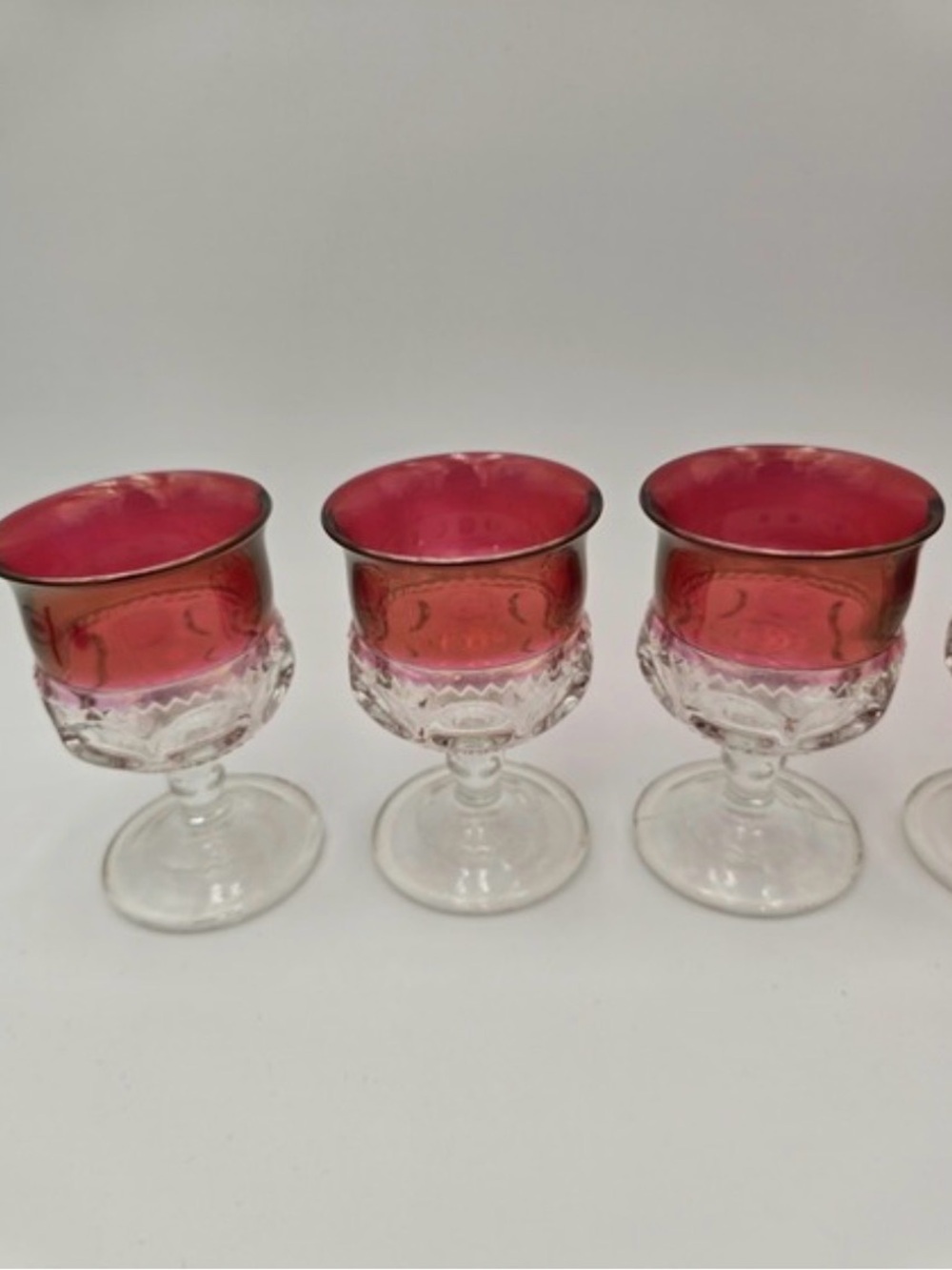 Vintage King’s CrownSet of 3 Cranberry Glass Pedestal cups